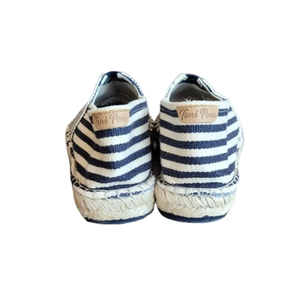 TONI PONS Navy Off White Stripe Espadrille Shoes Size 41